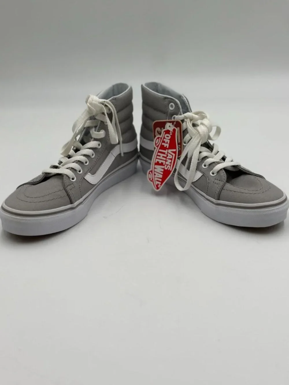 Vans SK8-Hi Gray White Canvas High Top Sneakers Womens 6.5 Mens 5 NWT